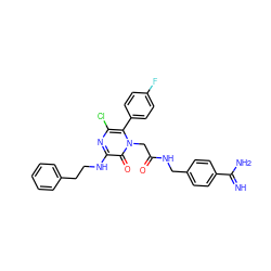 N=C(N)c1ccc(CNC(=O)Cn2c(-c3ccc(F)cc3)c(Cl)nc(NCCc3ccccc3)c2=O)cc1 ZINC000014955977