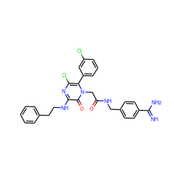 N=C(N)c1ccc(CNC(=O)Cn2c(-c3cccc(Cl)c3)c(Cl)nc(NCCc3ccccc3)c2=O)cc1 ZINC000014955960