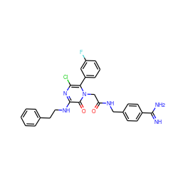 N=C(N)c1ccc(CNC(=O)Cn2c(-c3cccc(F)c3)c(Cl)nc(NCCc3ccccc3)c2=O)cc1 ZINC000014955973