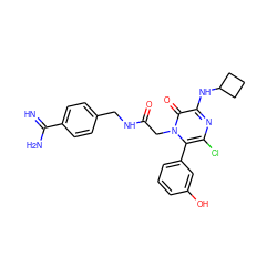 N=C(N)c1ccc(CNC(=O)Cn2c(-c3cccc(O)c3)c(Cl)nc(NC3CCC3)c2=O)cc1 ZINC000013527098