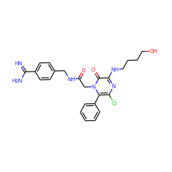 N=C(N)c1ccc(CNC(=O)Cn2c(-c3ccccc3)c(Cl)nc(NCCCCO)c2=O)cc1 ZINC000013527040