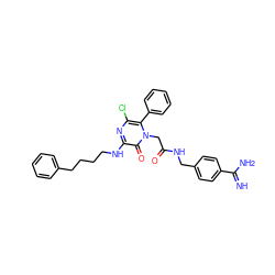 N=C(N)c1ccc(CNC(=O)Cn2c(-c3ccccc3)c(Cl)nc(NCCCCc3ccccc3)c2=O)cc1 ZINC000014955901