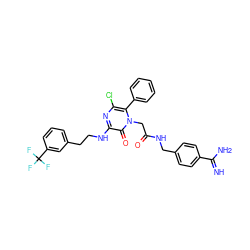 N=C(N)c1ccc(CNC(=O)Cn2c(-c3ccccc3)c(Cl)nc(NCCc3cccc(C(F)(F)F)c3)c2=O)cc1 ZINC000014955921