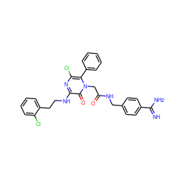 N=C(N)c1ccc(CNC(=O)Cn2c(-c3ccccc3)c(Cl)nc(NCCc3ccccc3Cl)c2=O)cc1 ZINC000027328901