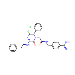 N=C(N)c1ccc(CNC(=O)Cn2c(-c3ccccc3Cl)c(Cl)nc(NCCc3ccccc3)c2=O)cc1 ZINC000014955956