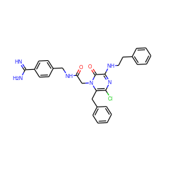 N=C(N)c1ccc(CNC(=O)Cn2c(Cc3ccccc3)c(Cl)nc(NCCc3ccccc3)c2=O)cc1 ZINC000013527083