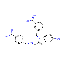 N=C(N)c1ccc(CNC(=O)c2cc3cc(N)ccc3n2Cc2cccc(C(=N)N)c2)cc1 ZINC000013474330