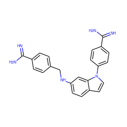 N=C(N)c1ccc(CNc2ccc3ccn(-c4ccc(C(=N)N)cc4)c3c2)cc1 ZINC000028089625