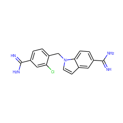 N=C(N)c1ccc(Cn2ccc3cc(C(=N)N)ccc32)c(Cl)c1 ZINC000026744718