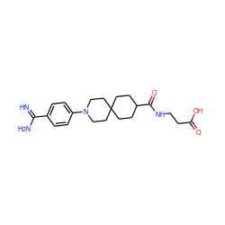 N=C(N)c1ccc(N2CCC3(CCC(C(=O)NCCC(=O)O)CC3)CC2)cc1 ZINC000028755609