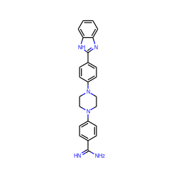 N=C(N)c1ccc(N2CCN(c3ccc(-c4nc5ccccc5[nH]4)cc3)CC2)cc1 ZINC000103179165