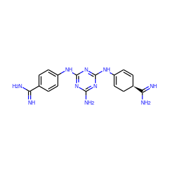 N=C(N)c1ccc(Nc2nc(N)nc(NC3=CC[C@H](C(=N)N)C=C3)n2)cc1 ZINC000103165588