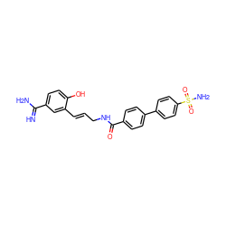 N=C(N)c1ccc(O)c(/C=C/CNC(=O)c2ccc(-c3ccc(S(N)(=O)=O)cc3)cc2)c1 ZINC000026290862