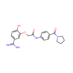 N=C(N)c1ccc(O)c(OCC(=O)Nc2ccc(C(=O)N3CCCC3)cc2)c1 ZINC000026380503