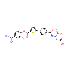 N=C(N)c1ccc(OC(=O)c2ccc(-c3ccc(C(=O)N[C@@H](CC(=O)O)C(=O)O)cc3)s2)c(F)c1 ZINC000145946695