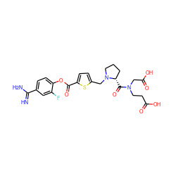 N=C(N)c1ccc(OC(=O)c2ccc(CN3CCC[C@@H]3C(=O)N(CCC(=O)O)CC(=O)O)s2)c(F)c1 ZINC000224581668
