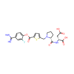 N=C(N)c1ccc(OC(=O)c2ccc(CN3CCC[C@@H]3C(=O)N[C@H](CC(=O)O)C(=O)O)s2)c(F)c1 ZINC000205936669