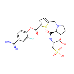 N=C(N)c1ccc(OC(=O)c2ccc(CN3CCC[C@H]3C(=O)N[C@@H](CS(=O)(=O)O)C(=O)O)s2)c(F)c1 ZINC000205935710