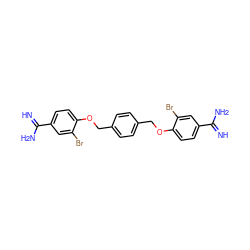 N=C(N)c1ccc(OCc2ccc(COc3ccc(C(=N)N)cc3Br)cc2)c(Br)c1 ZINC000169332576