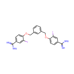 N=C(N)c1ccc(OCc2cccc(COc3ccc(C(=N)N)cc3I)c2)c(I)c1 ZINC000049780489