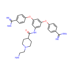 N=C(N)c1ccc(Oc2cc(NC(=O)C3CCN(CCN)CC3)cc(Oc3ccc(C(=N)N)cc3)c2)cc1 ZINC000114707834