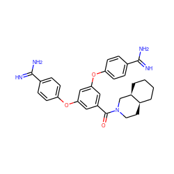 N=C(N)c1ccc(Oc2cc(Oc3ccc(C(=N)N)cc3)cc(C(=O)N3CC[C@@H]4CCCC[C@@H]4C3)c2)cc1 ZINC000169353143