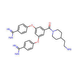 N=C(N)c1ccc(Oc2cc(Oc3ccc(C(=N)N)cc3)cc(C(=O)N3CCC(CCN)CC3)c2)cc1 ZINC000114725167