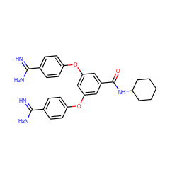 N=C(N)c1ccc(Oc2cc(Oc3ccc(C(=N)N)cc3)cc(C(=O)NC3CCCCC3)c2)cc1 ZINC000114707493