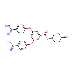 N=C(N)c1ccc(Oc2cc(Oc3ccc(C(=N)N)cc3)cc(C(=O)O[C@H]3CC[C@H](N)CC3)c2)cc1 ZINC000261123412