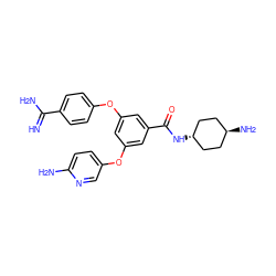 N=C(N)c1ccc(Oc2cc(Oc3ccc(N)nc3)cc(C(=O)N[C@H]3CC[C@H](N)CC3)c2)cc1 ZINC000261157135
