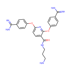 N=C(N)c1ccc(Oc2ccc(C(=O)NCCCN)c(Oc3ccc(C(=N)N)cc3)n2)cc1 ZINC000103230516