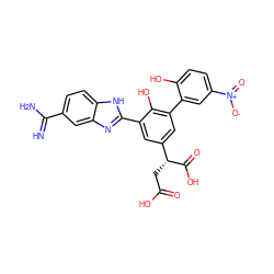 N=C(N)c1ccc2[nH]c(-c3cc([C@@H](CC(=O)O)C(=O)O)cc(-c4cc([N+](=O)[O-])ccc4O)c3O)nc2c1 ZINC000014956768