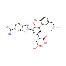 N=C(N)c1ccc2[nH]c(-c3cc([C@@H](CC(=O)O)C(=O)O)cc(-c4cc(CC(=O)O)ccc4O)c3O)nc2c1 ZINC000028571920