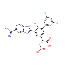 N=C(N)c1ccc2[nH]c(-c3cc([C@@H](CC(=O)O)C(=O)O)cc(-c4cc(Cl)cc(Cl)c4)c3O)nc2c1 ZINC000014956837