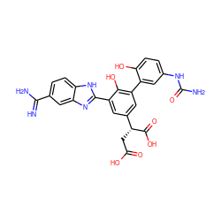 N=C(N)c1ccc2[nH]c(-c3cc([C@@H](CC(=O)O)C(=O)O)cc(-c4cc(NC(N)=O)ccc4O)c3O)nc2c1 ZINC000028571118