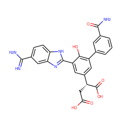 N=C(N)c1ccc2[nH]c(-c3cc([C@@H](CC(=O)O)C(=O)O)cc(-c4cccc(C(N)=O)c4)c3O)nc2c1 ZINC000028572522