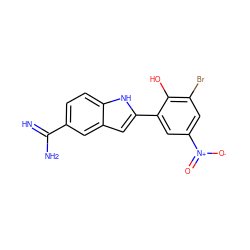 N=C(N)c1ccc2[nH]c(-c3cc([N+](=O)[O-])cc(Br)c3O)cc2c1 ZINC000013863702