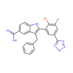 N=C(N)c1ccc2[nH]c(-c3cc(-c4nn[nH]n4)cc(Br)c3O)c(Cc3ccccc3)c2c1 ZINC000029483481