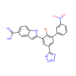 N=C(N)c1ccc2[nH]c(-c3cc(-c4nnn[nH]4)cc(-c4cccc([N+](=O)[O-])c4)c3O)cc2c1 ZINC000026379789