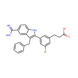 N=C(N)c1ccc2[nH]c(-c3cc(Br)cc(CCC(=O)O)c3)c(Cc3ccccc3)c2c1 ZINC000029477056