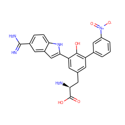 N=C(N)c1ccc2[nH]c(-c3cc(C[C@H](N)C(=O)O)cc(-c4cccc([N+](=O)[O-])c4)c3O)cc2c1 ZINC000026379512