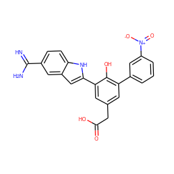 N=C(N)c1ccc2[nH]c(-c3cc(CC(=O)O)cc(-c4cccc([N+](=O)[O-])c4)c3O)cc2c1 ZINC000001550218