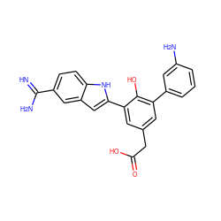 N=C(N)c1ccc2[nH]c(-c3cc(CC(=O)O)cc(-c4cccc(N)c4)c3O)cc2c1 ZINC000026377747