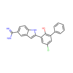 N=C(N)c1ccc2[nH]c(-c3cc(Cl)cc(-c4ccccc4)c3O)cc2c1 ZINC000013863704