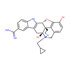 N=C(N)c1ccc2[nH]c3c(c2c1)C[C@@]1(O)[C@H]2Cc4ccc(O)c5c4[C@@]1(CCN2CC1CC1)[C@H]3O5 ZINC000013809247