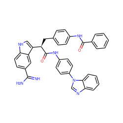 N=C(N)c1ccc2[nH]cc([C@@H](Cc3ccc(NC(=O)c4ccccc4)cc3)C(=O)Nc3ccc(-n4cnc5ccccc54)cc3)c2c1 ZINC000014950816