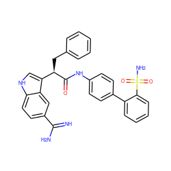 N=C(N)c1ccc2[nH]cc([C@@H](Cc3ccccc3)C(=O)Nc3ccc(-c4ccccc4S(N)(=O)=O)cc3)c2c1 ZINC000014950728