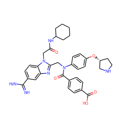 N=C(N)c1ccc2c(c1)nc(CN(C(=O)c1ccc(C(=O)O)cc1)c1ccc(O[C@@H]3CCNC3)cc1)n2CC(=O)NC1CCCCC1 ZINC000028380990