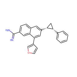 N=C(N)c1ccc2cc([C@@H]3C[C@@H]3c3ccccc3)cc(-c3ccoc3)c2c1 ZINC000028353588