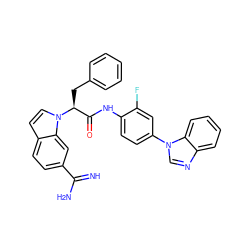 N=C(N)c1ccc2ccn([C@@H](Cc3ccccc3)C(=O)Nc3ccc(-n4cnc5ccccc54)cc3F)c2c1 ZINC000014950825